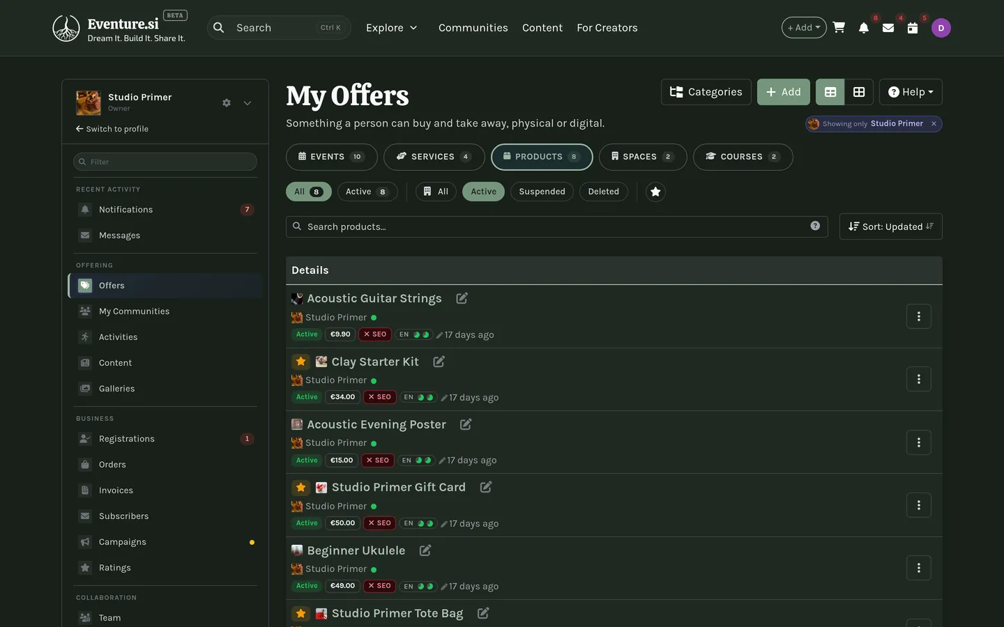 A My-section page: the sidebar's Manage and Operations groups next to the page content.